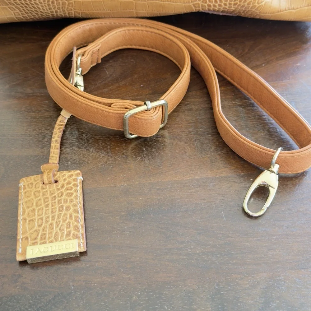 Lacucci Italian‎ Leather Satchel Large Handbag Bag Crocodile Embossed Brown Tan
